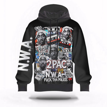 2Pac NWA Thug Life 3D Hoodie, Rapper 3D Hoodie, Rap Legends Hoodie