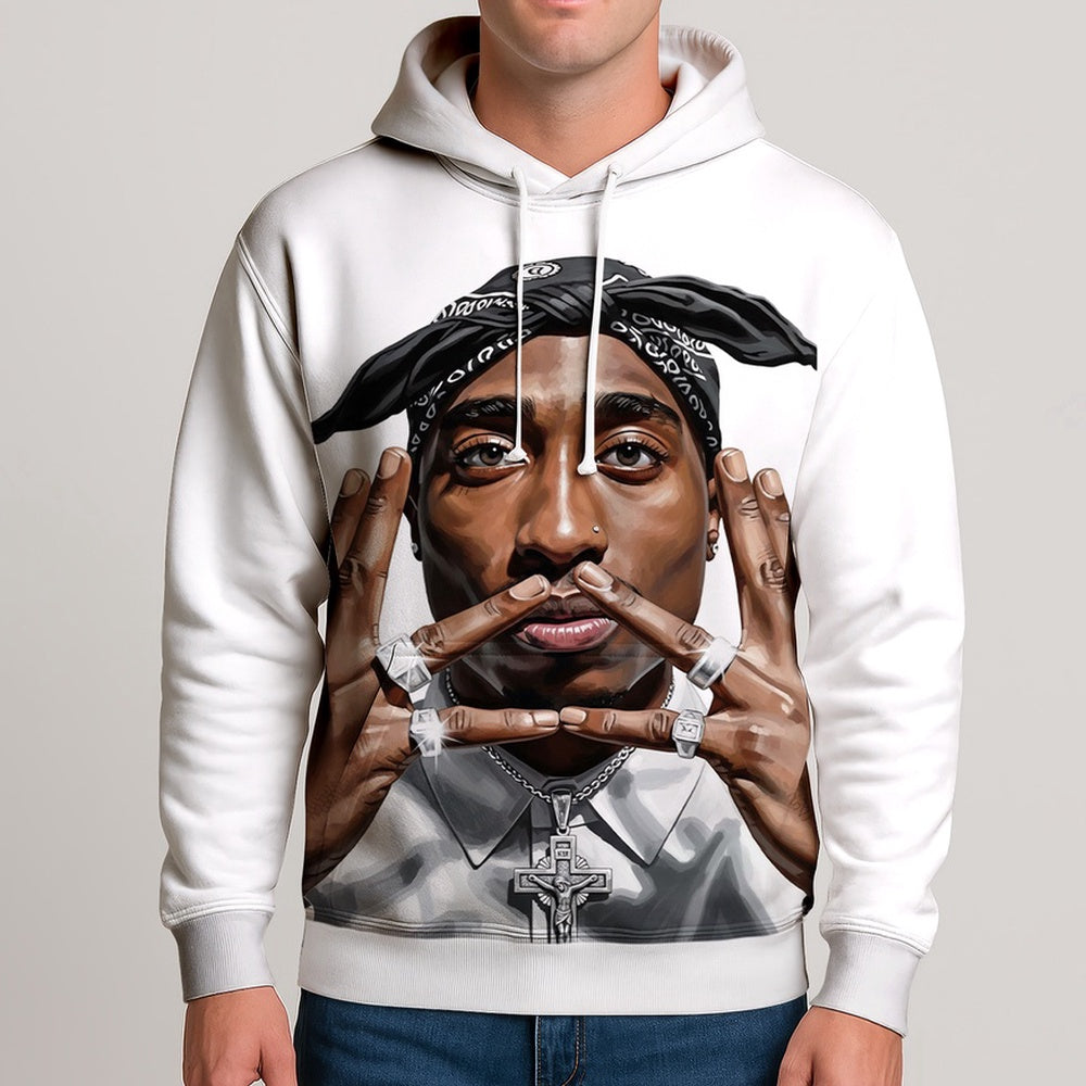 2Pac Peace Sign Portrait 3D Hoodie, Rapper 3D Hoodie, Rap Legends Hoodie