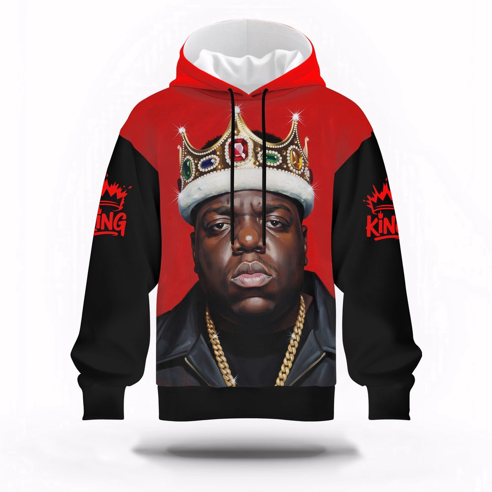 Biggie King Crown Red Black Hoodie, Rapper 3D Hoodie, Rap Legends Hoodie