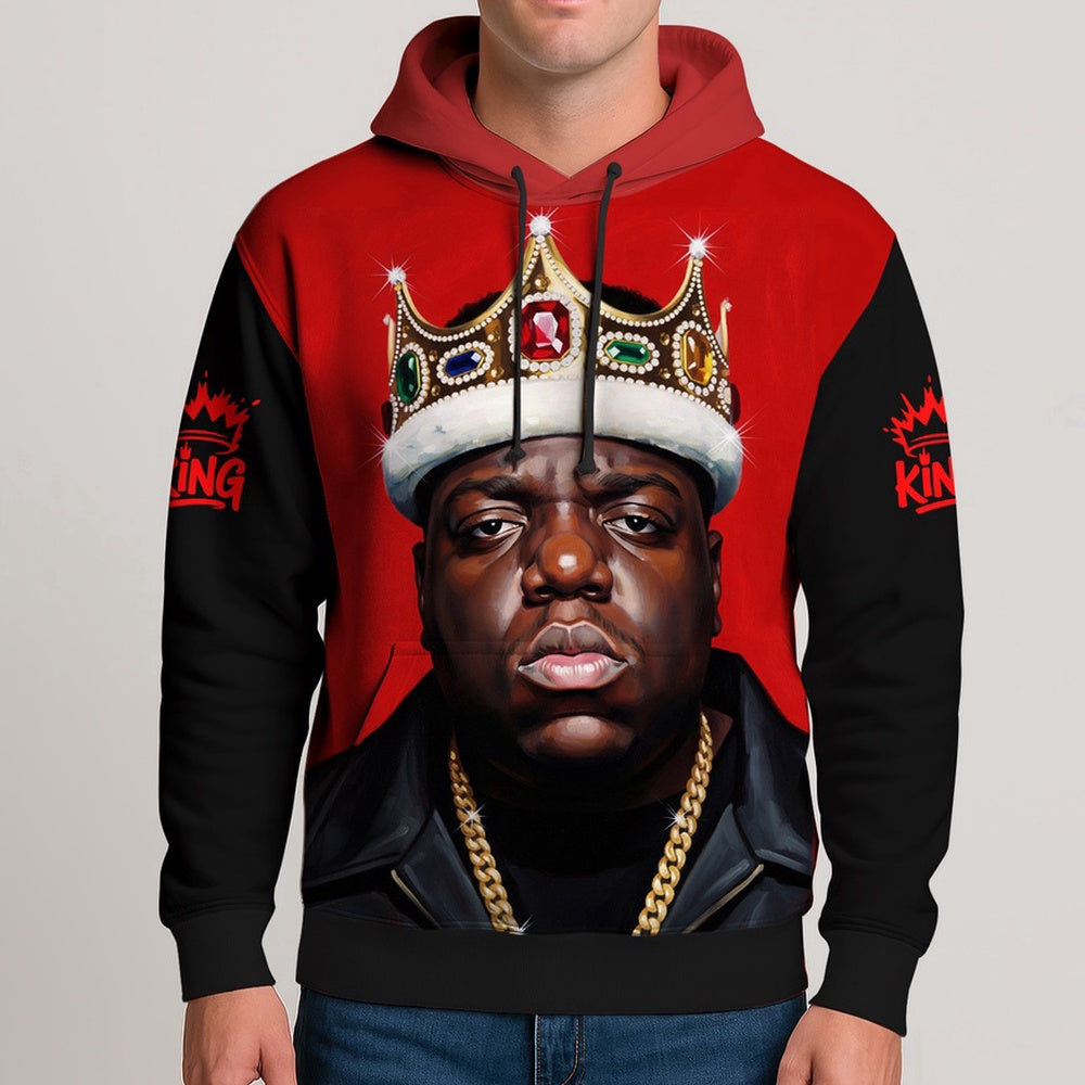 Biggie King Crown Red Black Hoodie, Rapper 3D Hoodie, Rap Legends Hoodie