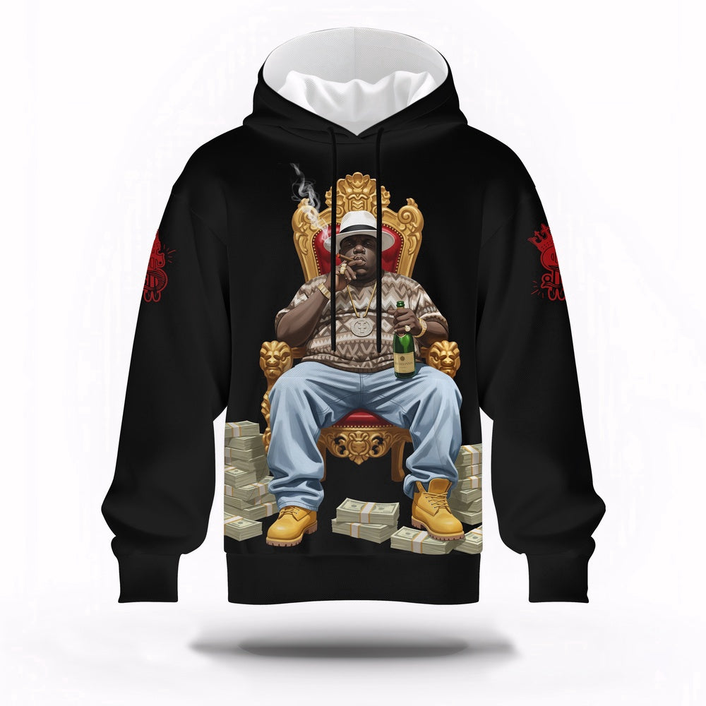 Biggie King Throne Money Hoodie, Rapper 3D Hoodie, Rap Legends Hoodie