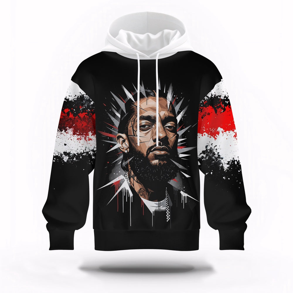 Nipsey Hussle Red Black Splash Hoodie Bold Rap Icon Design, Rapper 3D Hoodie, Rap Legends Hoodie