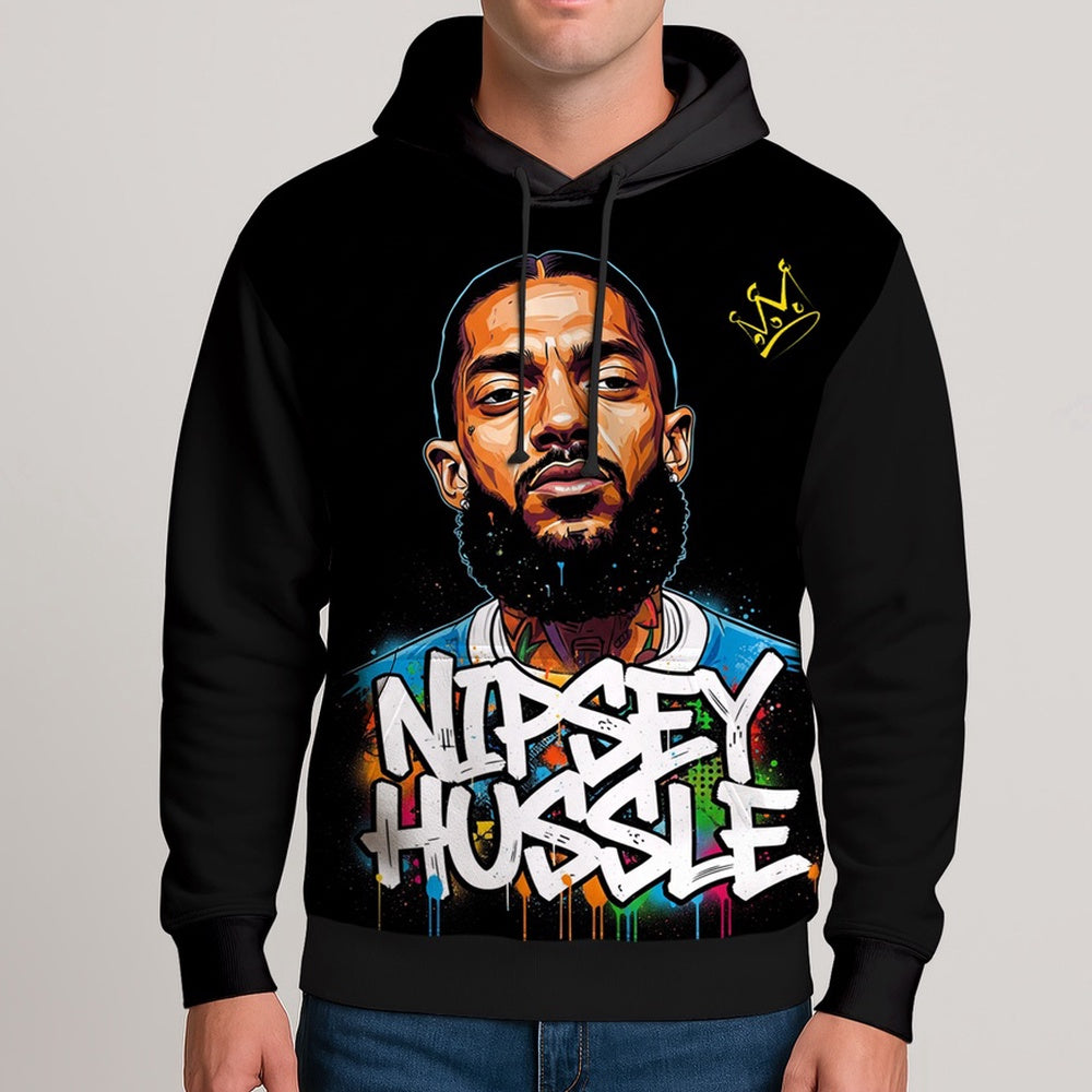Nipsey Hussle Street Portrait Hoodie Classic Rap Legend Look, Rapper 3D Hoodie, Rap Legends Hoodie