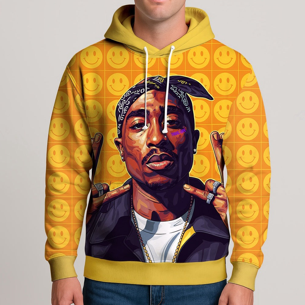 Tupac 90s Hip Hop Smiley Art 3D Hoodie, Rapper 3D Hoodie, Rap Legends Hoodie