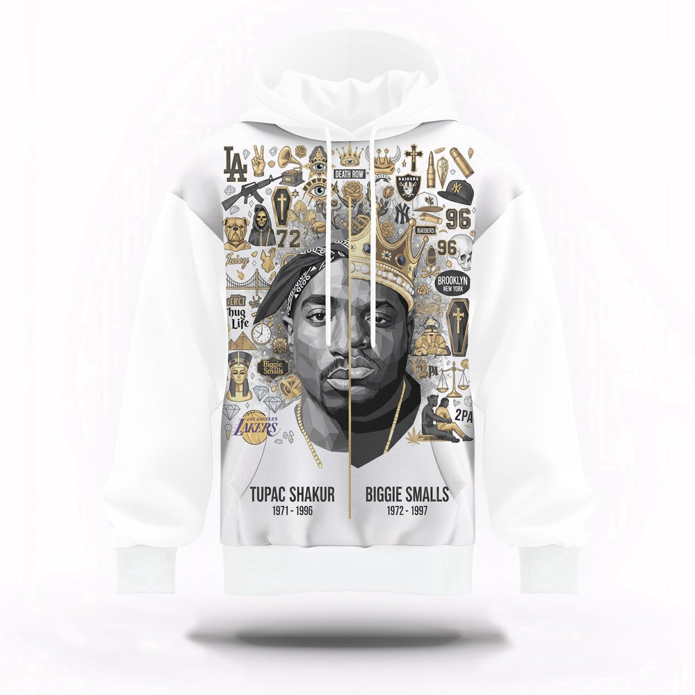 Tupac And Biggie Legend Split 3D Hoodie, Rapper 3D Hoodie, Rap Legends Hoodie