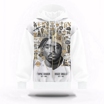 Tupac And Biggie Legend Split 3D Hoodie, Rapper 3D Hoodie, Rap Legends Hoodie