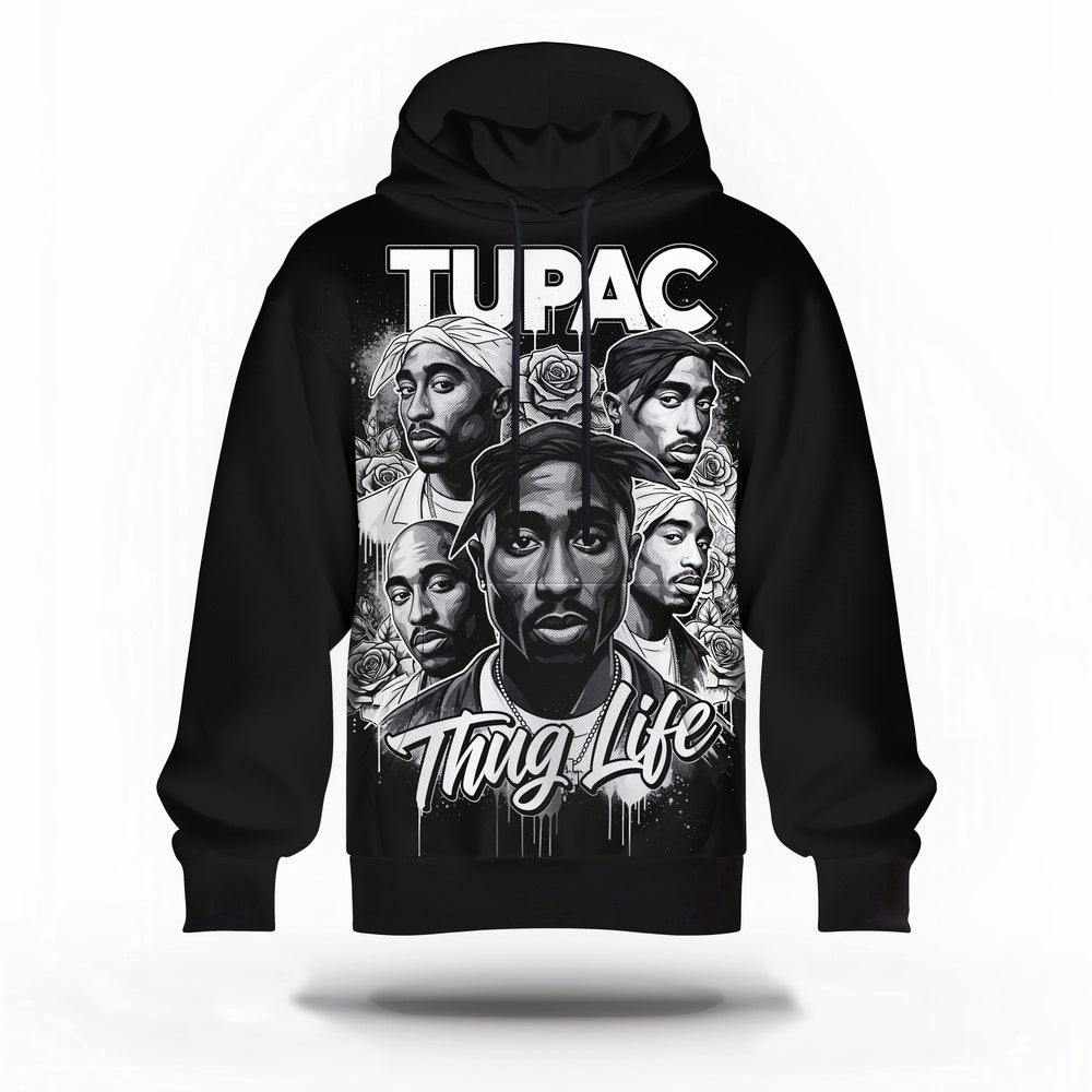 Tupac Black White Roses 3D Hoodie, Rapper 3D Hoodie, Rap Legends Hoodie