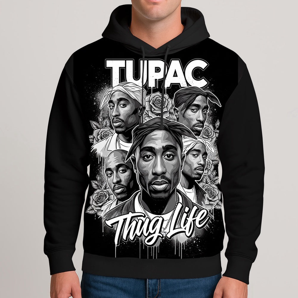 Tupac Black White Roses 3D Hoodie, Rapper 3D Hoodie, Rap Legends Hoodie