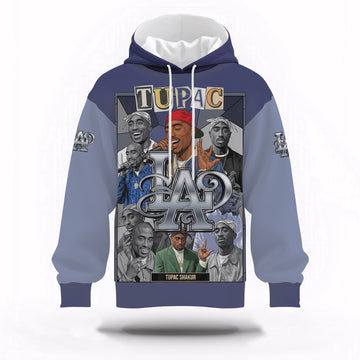 Tupac Blue Collage Star Hoodie, Rapper 3D Hoodie, Rap Legends Hoodie
