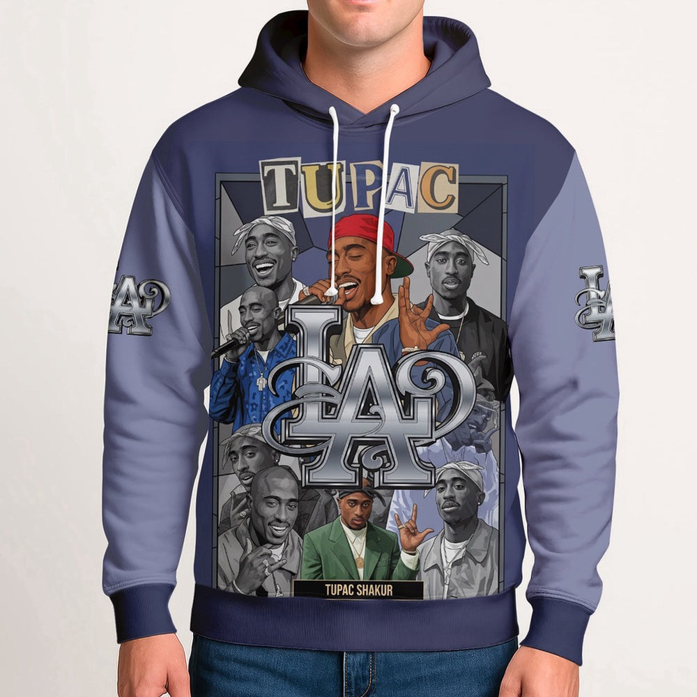 Tupac Blue Collage Star Hoodie, Rapper 3D Hoodie, Rap Legends Hoodie