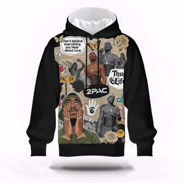 Tupac Collage Vintage Sepia Hoodie, Rapper 3D Hoodie, Rap Legends Hoodie