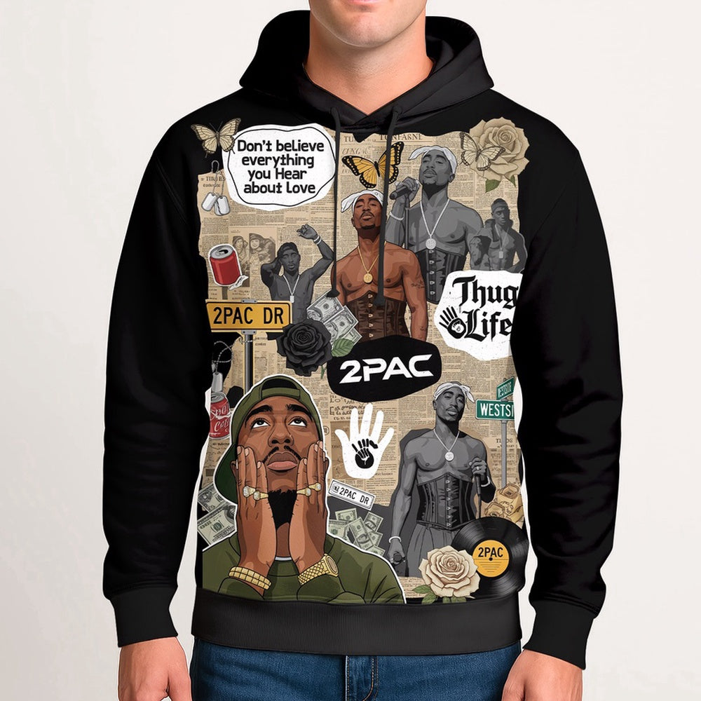 Tupac Collage Vintage Sepia Hoodie, Rapper 3D Hoodie, Rap Legends Hoodie