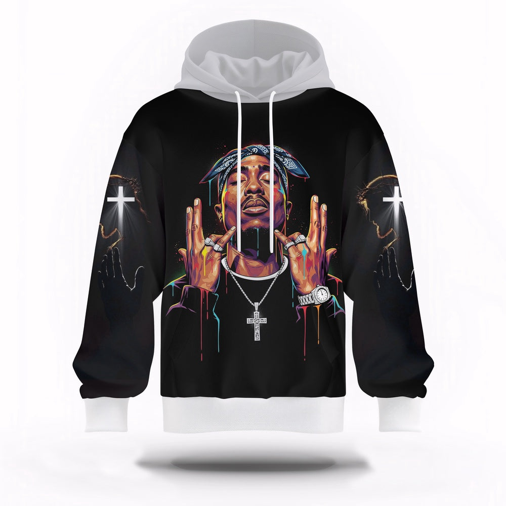 Tupac Cross Glow Hoodie, Rapper 3D Hoodie, Rap Legends Hoodie