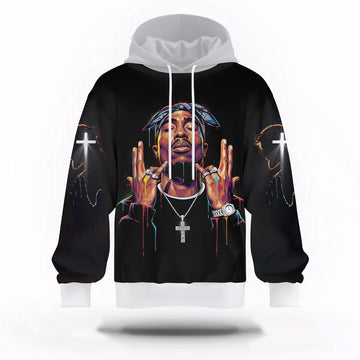 Tupac Cross Glow Hoodie, Rapper 3D Hoodie, Rap Legends Hoodie