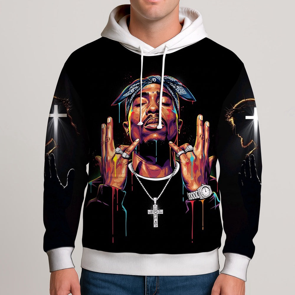 Tupac Cross Glow Hoodie, Rapper 3D Hoodie, Rap Legends Hoodie