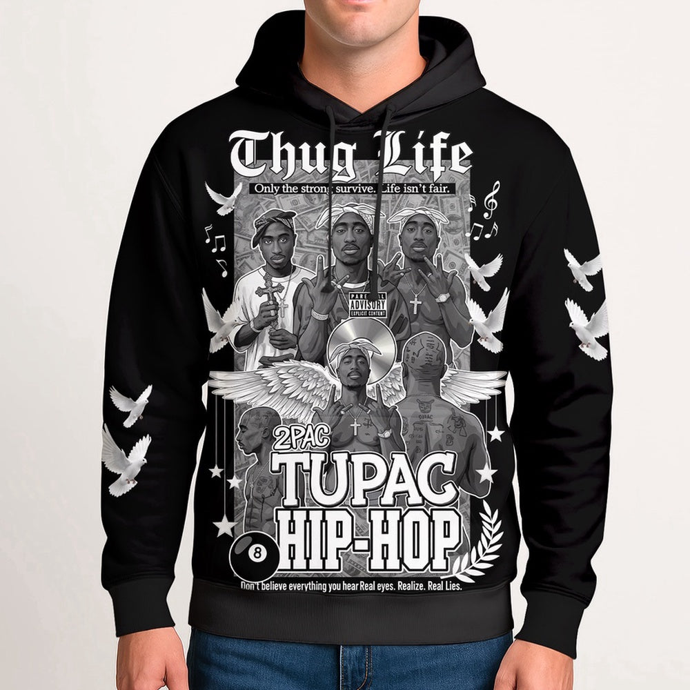 Tupac Hip Hop Thug Life Angel Hoodie, Rapper 3D Hoodie, Rap Legends Hoodie