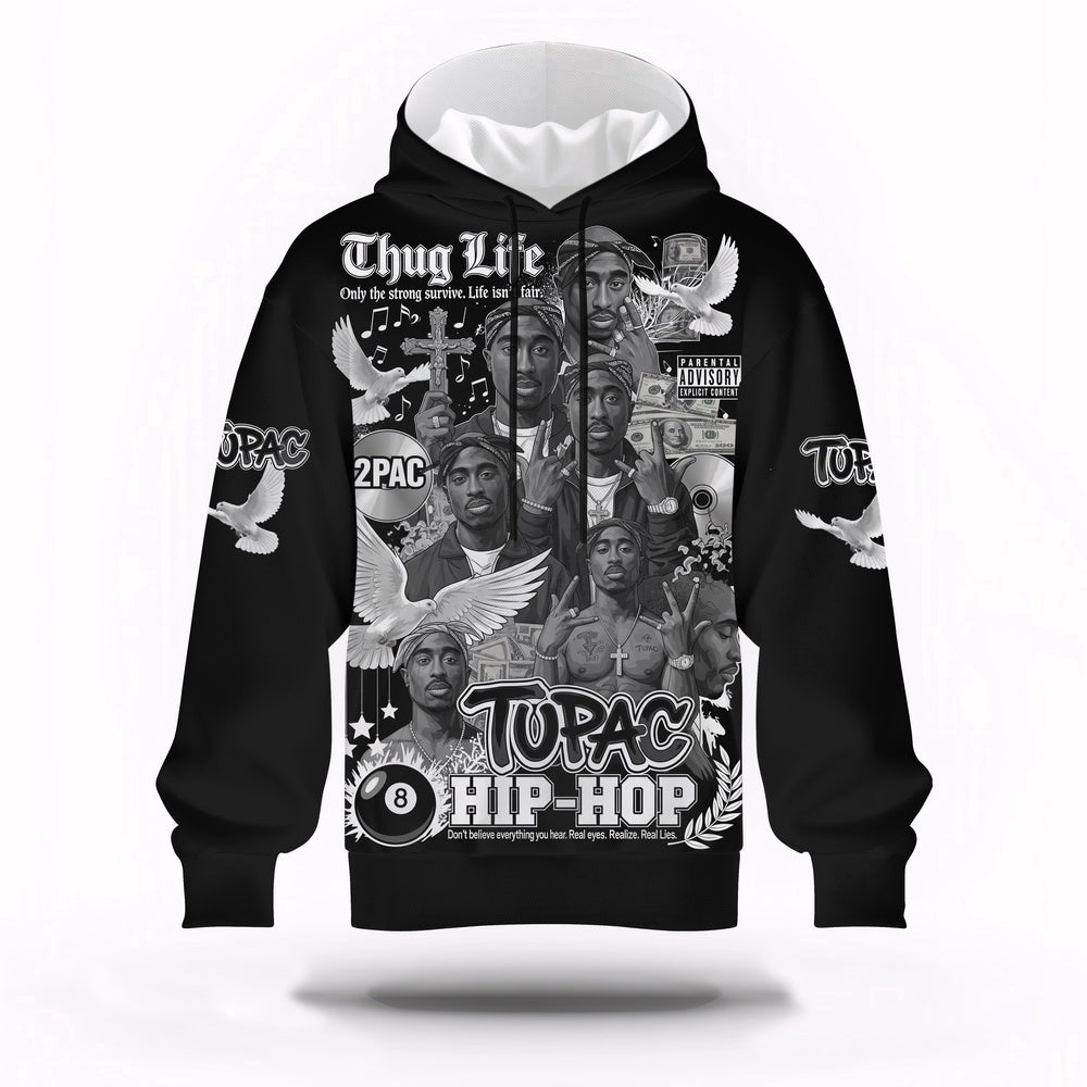 Tupac Hip Hop Thug Life Collage Hoodie, Rapper 3D Hoodie, Rap Legends Hoodie