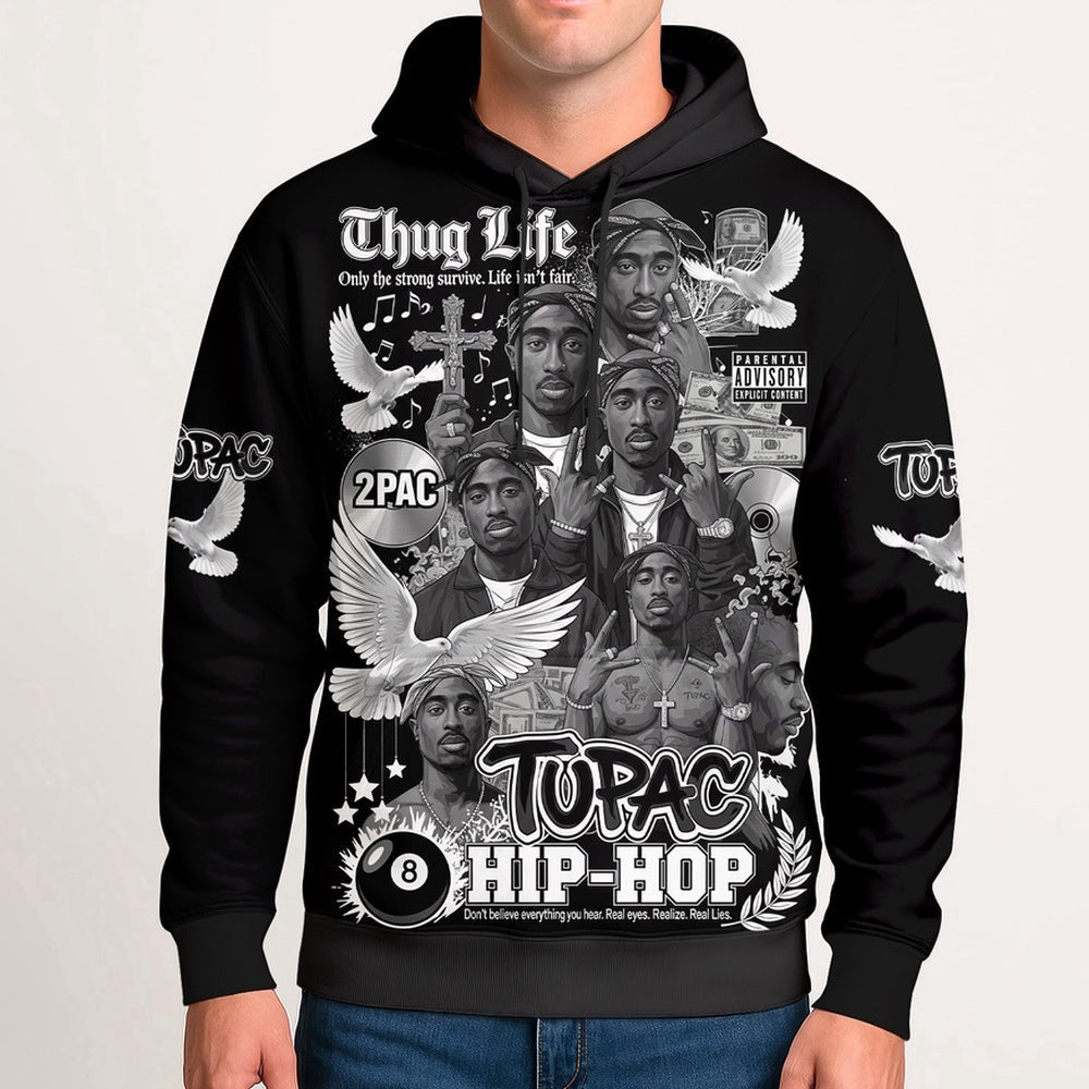 Tupac Hip Hop Thug Life Collage Hoodie, Rapper 3D Hoodie, Rap Legends Hoodie