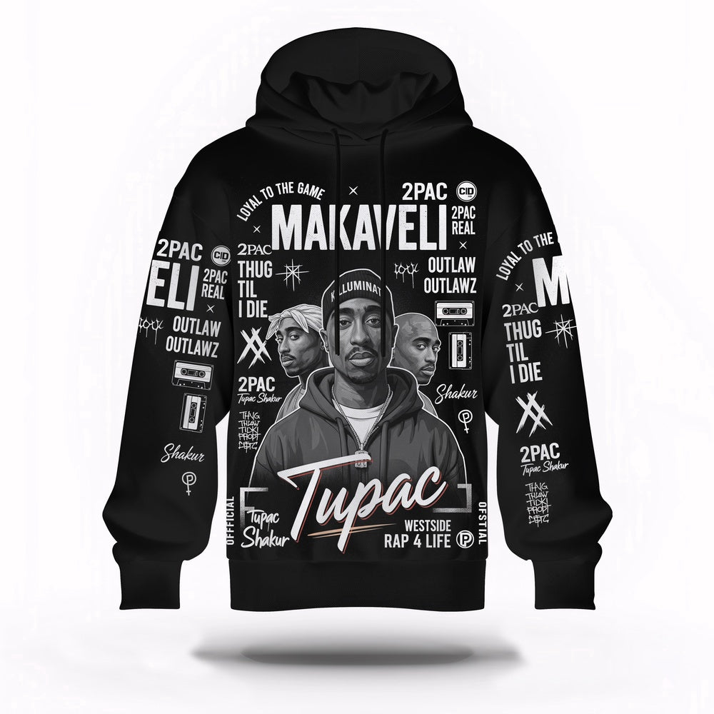 Tupac Makaveli Portrait Hoodie, Rapper 3D Hoodie, Rap Legends Hoodie