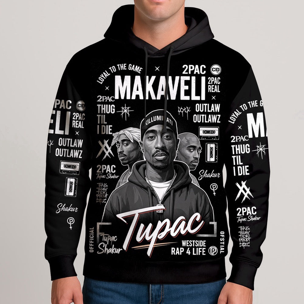 Tupac Makaveli Portrait Hoodie, Rapper 3D Hoodie, Rap Legends Hoodie