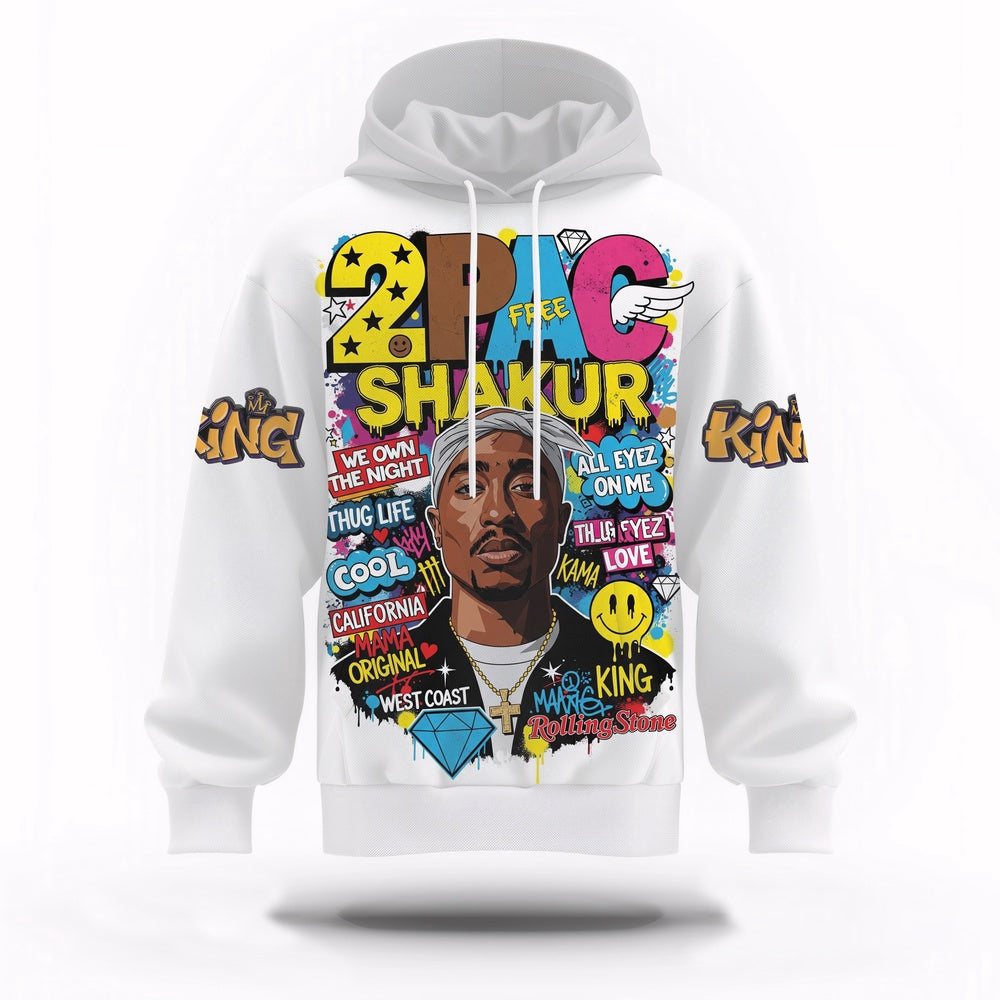 Tupac Shakur King Graffiti Hoodie, Rapper 3D Hoodie, Rap Legends Hoodie