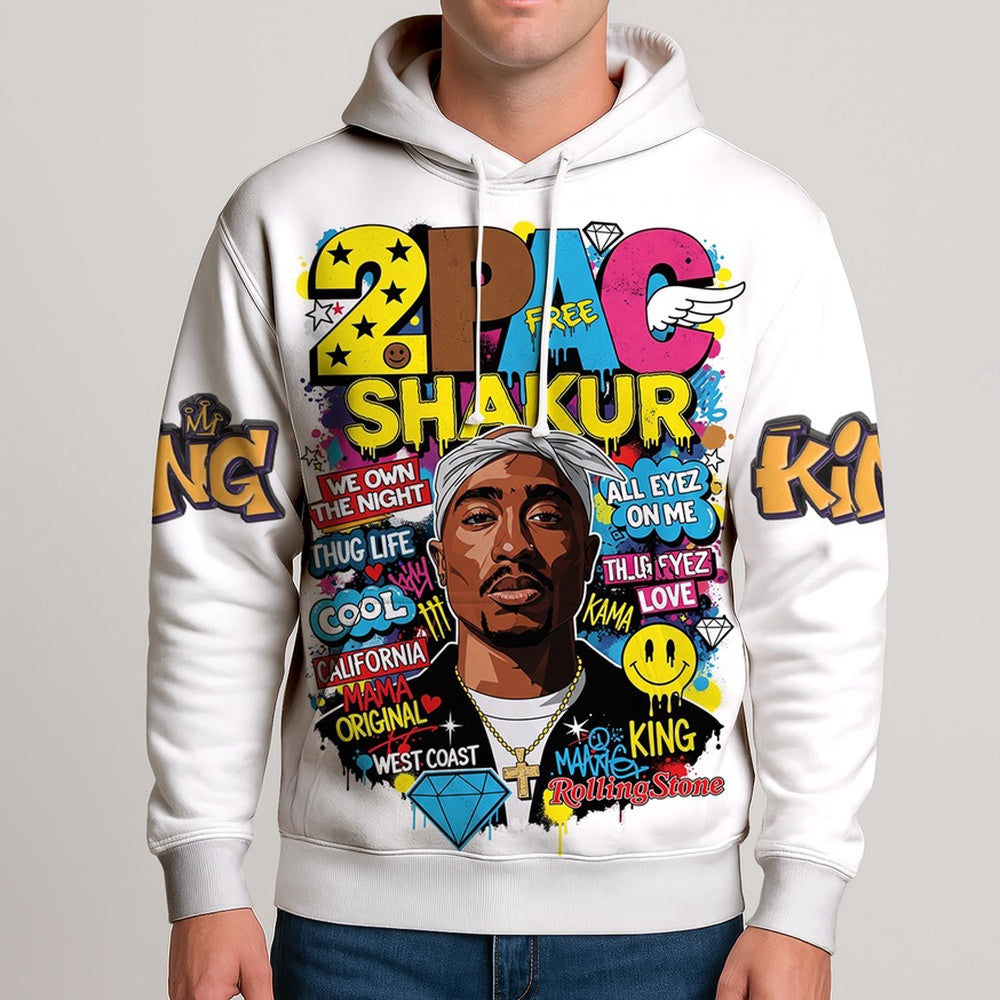 Tupac Shakur King Graffiti Hoodie, Rapper 3D Hoodie, Rap Legends Hoodie