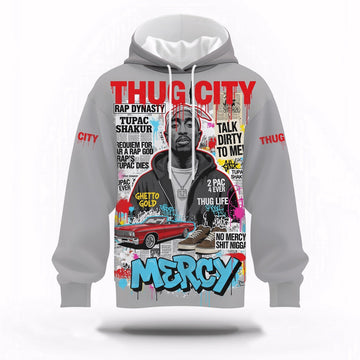 Tupac Shakur Thug City Lowrider Gray Hoodie, Rapper 3D Hoodie, Rap Legends Hoodie