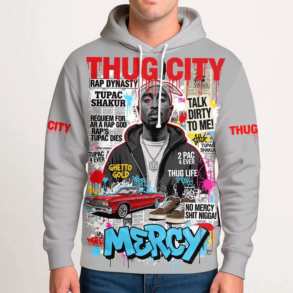 Tupac Shakur Thug City Lowrider Gray Hoodie, Rapper 3D Hoodie, Rap Legends Hoodie