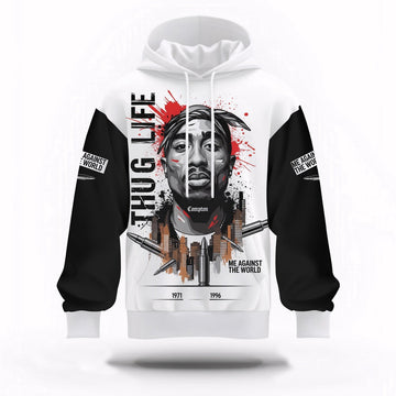 Tupac Thug Life Sketch Minimal Hoodie, Rapper 3D Hoodie, Rap Legends Hoodie