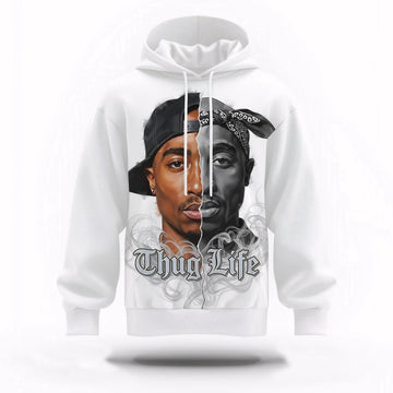 Tupac Thug Life Split Face 3D Hoodie, Rapper 3D Hoodie, Rap Legends Hoodie