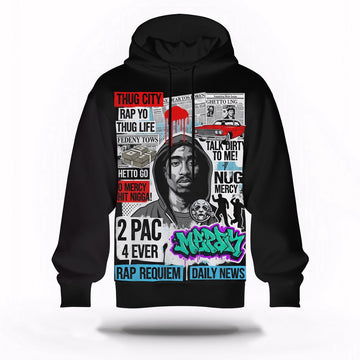 Tupac Thug Life Street Legend Graphic Art Hoodie, Rapper 3D Hoodie, Rap Legends Hoodie